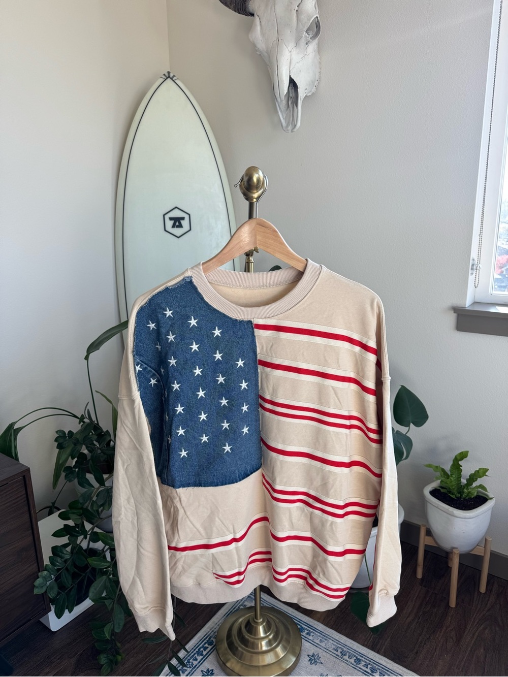 NWOT american flag patchwork crewneck